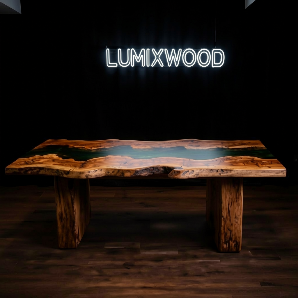 Custom olive wood epoxy resin dining table