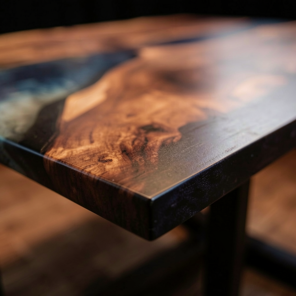 Custom South American walnut wood epoxy resin dining table