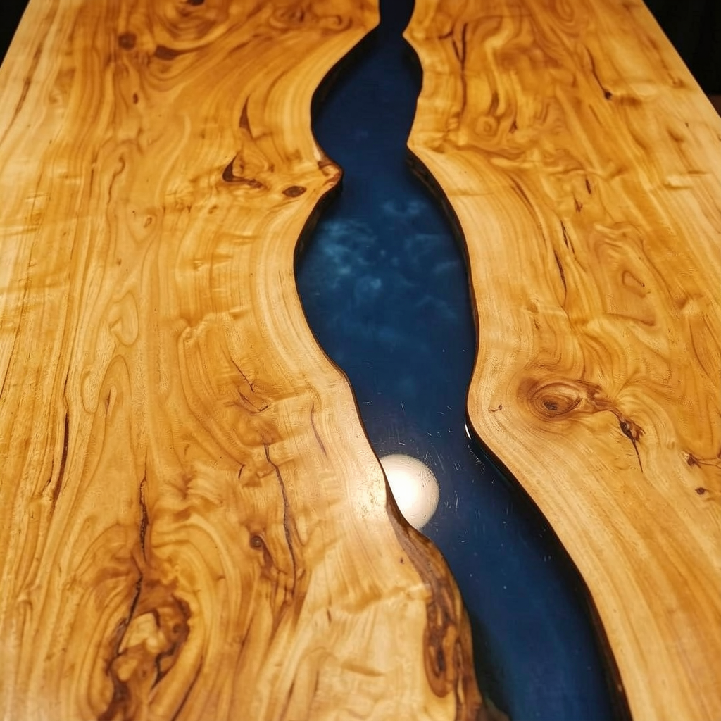 Custom olive wood epoxy resin dining table
