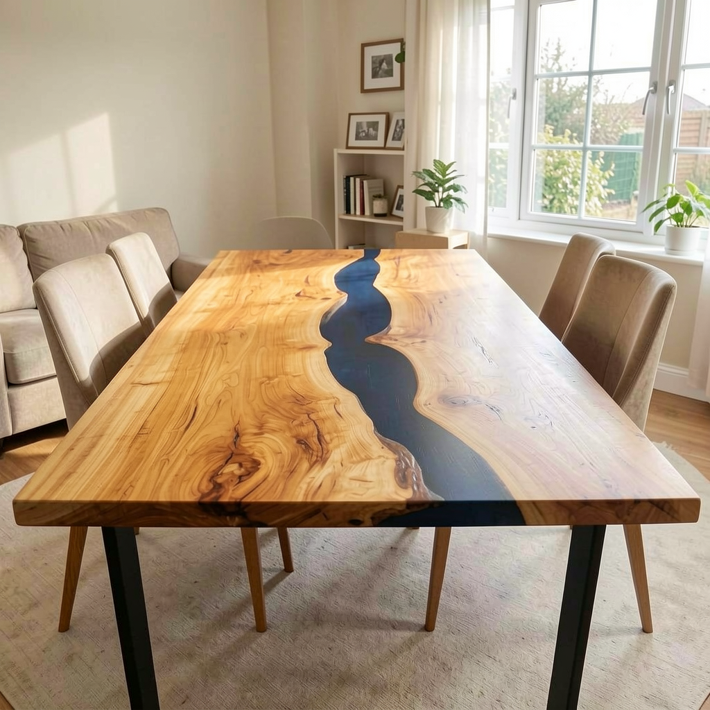 Custom olive wood epoxy resin dining table