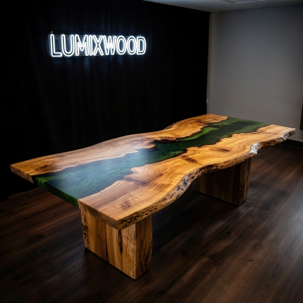 Custom-made eco-friendly epoxy resin dining table made of olive wood