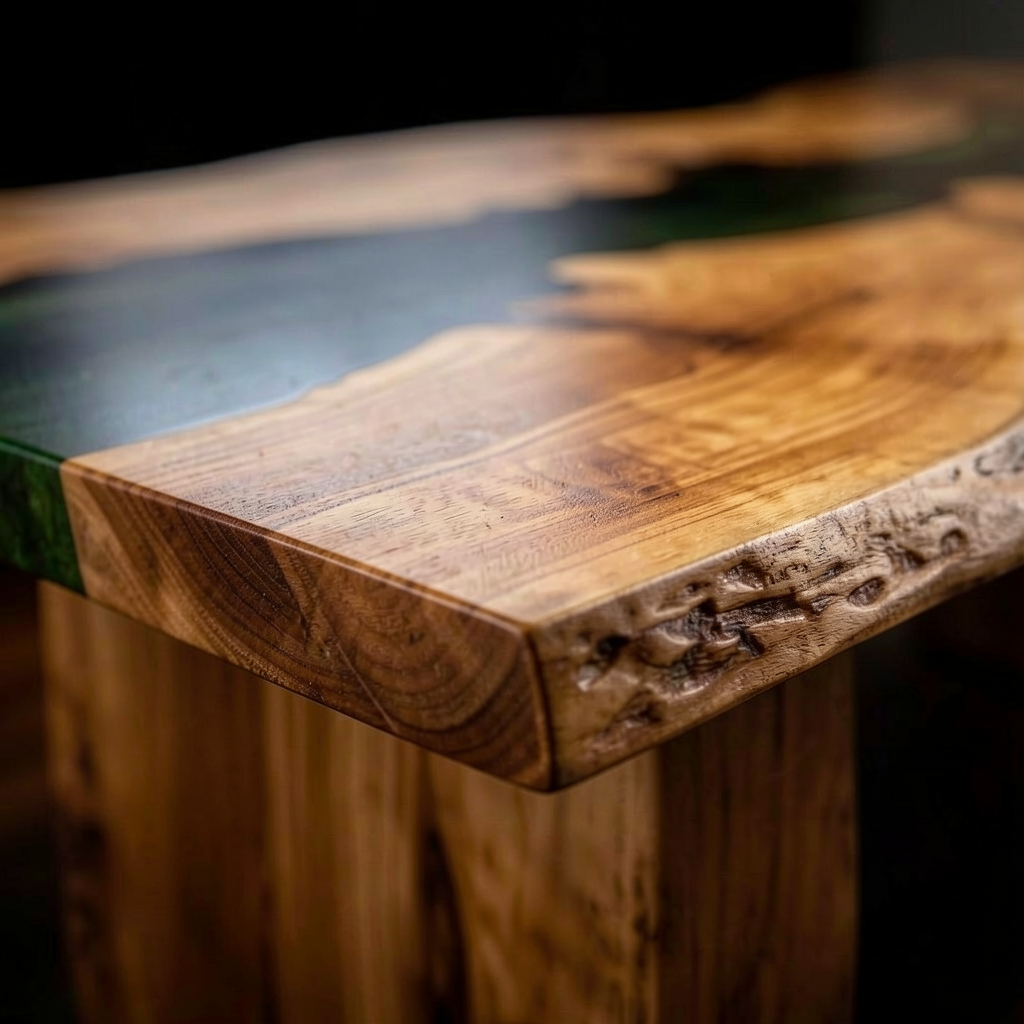 Custom-made eco-friendly epoxy resin dining table made of olive wood