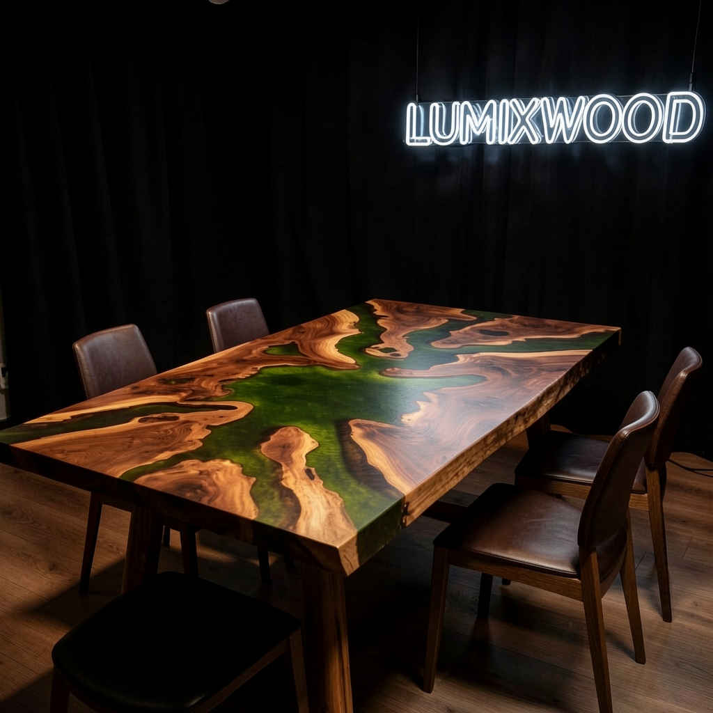 Emerald Green Epoxy Black Walnut Live Edge Table