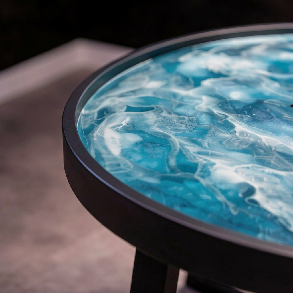 Custom-designed ocean-themed epoxy resin round coffee table