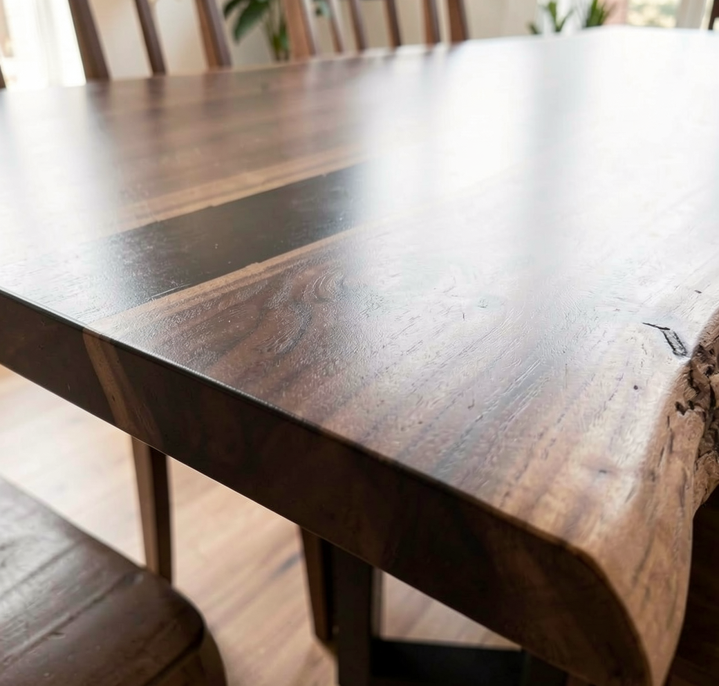 Custom Solid Black Walnut Table Top with Black Epoxy River Center