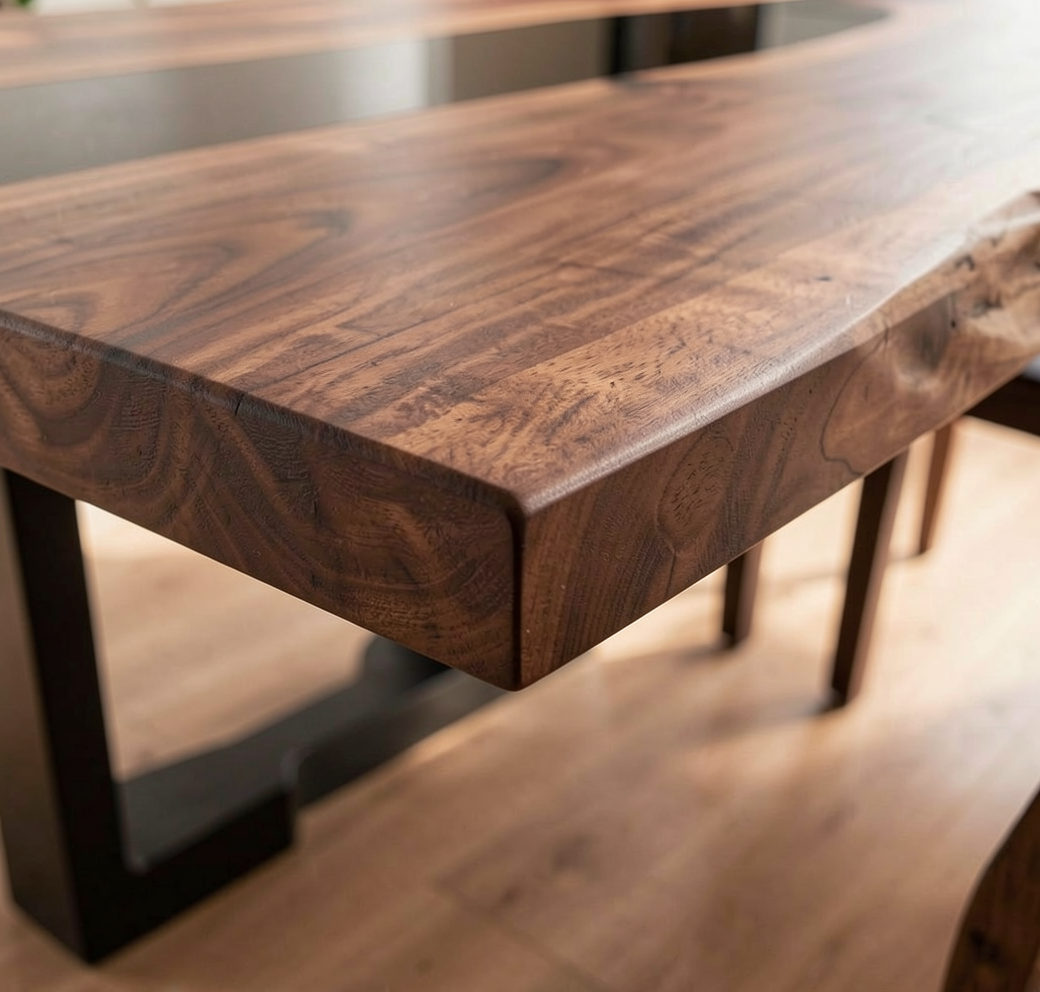 Custom Live Edge Black Walnut Dining Table Top with Black Epoxy River