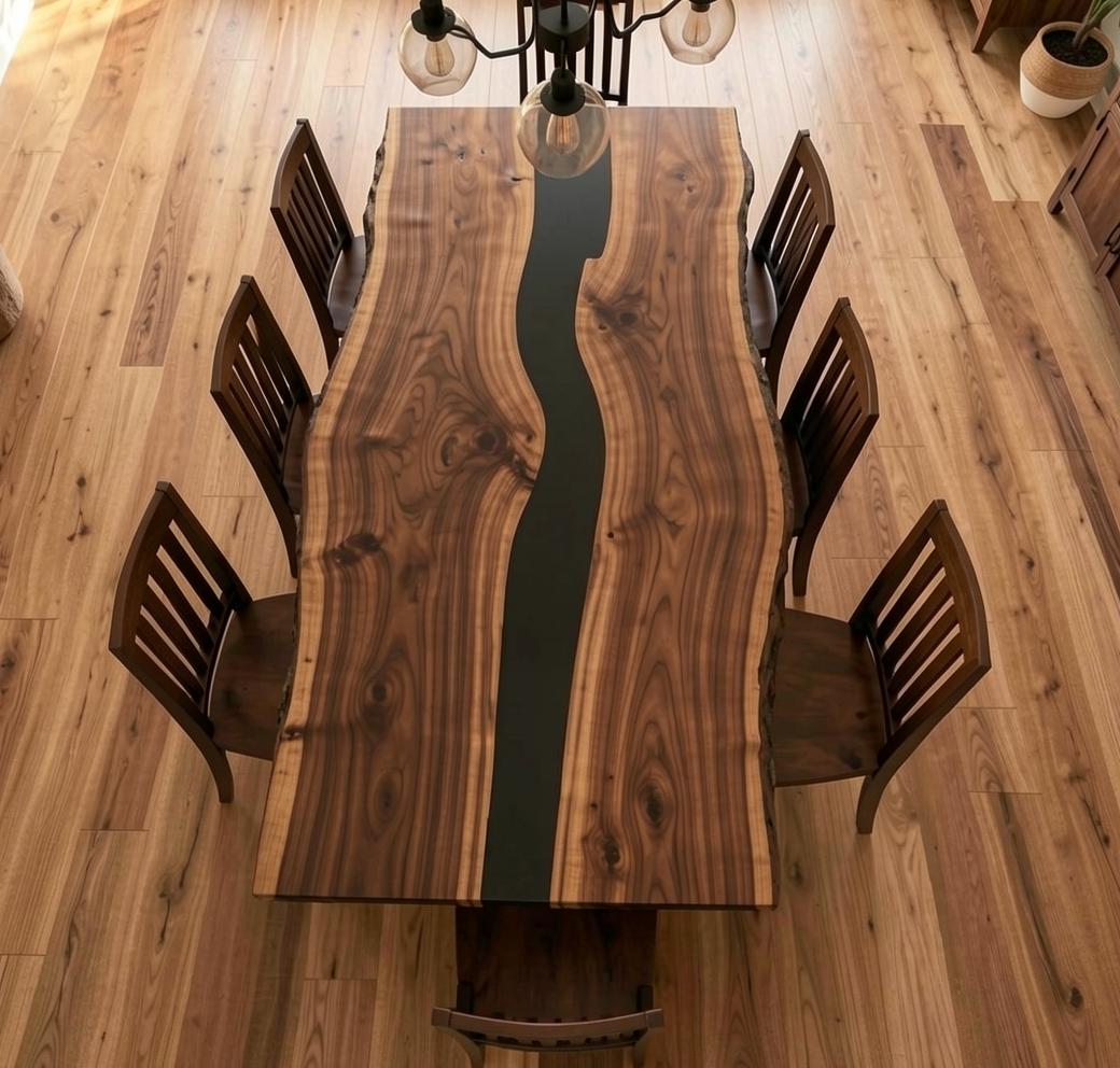 Custom Handmade Black Walnut Table Top with Black Epoxy River