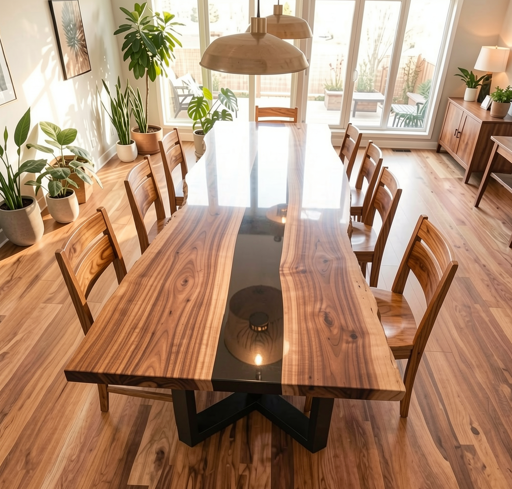 Custom Premium Black Walnut Epoxy River Dining Table Top