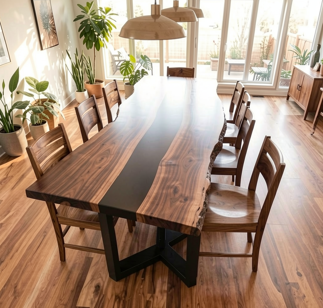 Custom Premium Black Walnut Epoxy River Dining Table Top