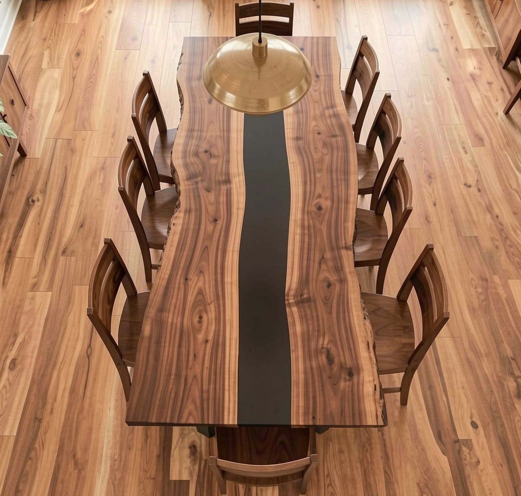 Custom Premium Black Walnut Epoxy River Dining Table Top