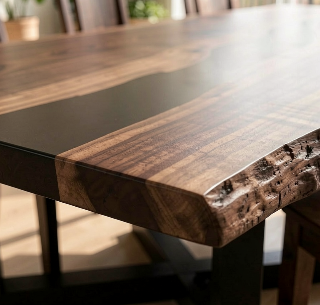 Custom Black Walnut and Black Epoxy River Dining Table Top