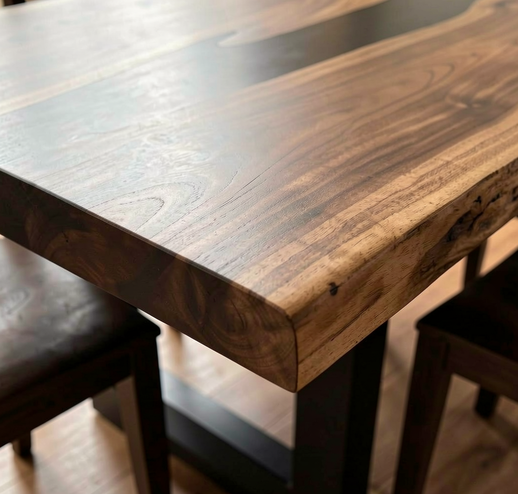 Custom Modern Black Walnut Table Top with Black Epoxy River Design