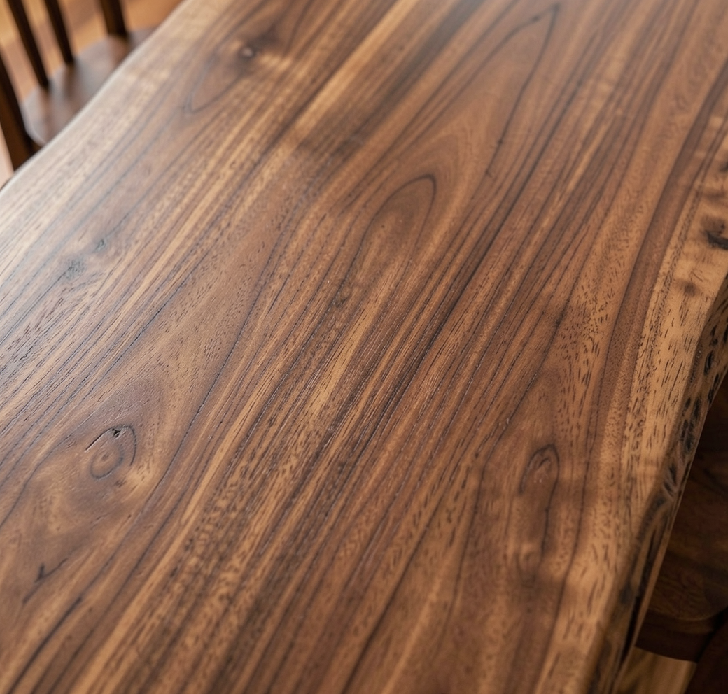 Custom Solid Wood Black Walnut Dining Table Top with Black Epoxy River