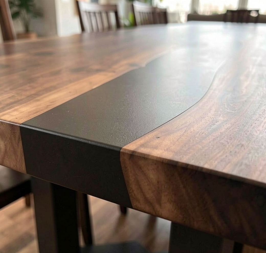 Custom Natural Edge Black Walnut Table Slab with Black Epoxy River