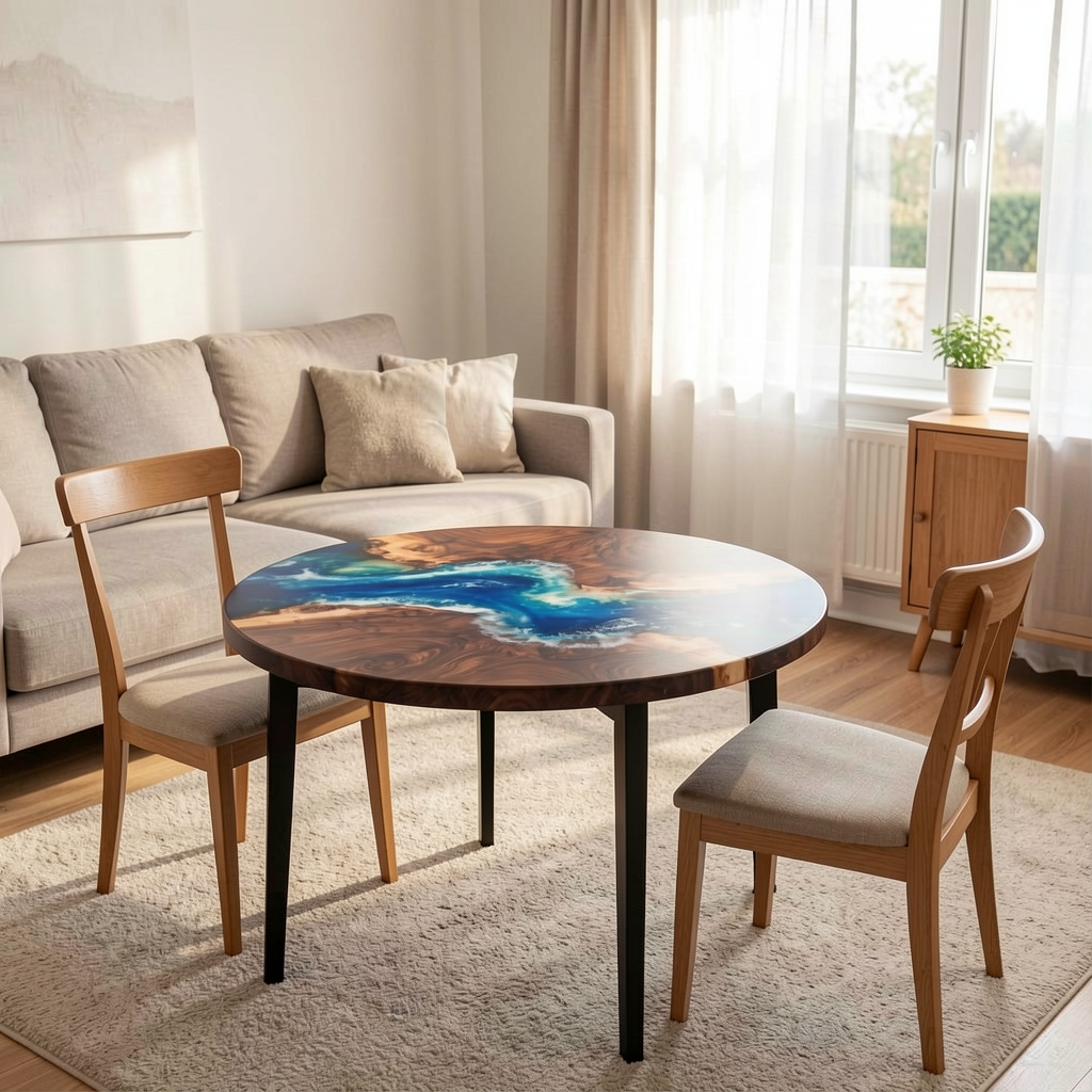 Custom North American black walnut wood epoxy resin coffee table