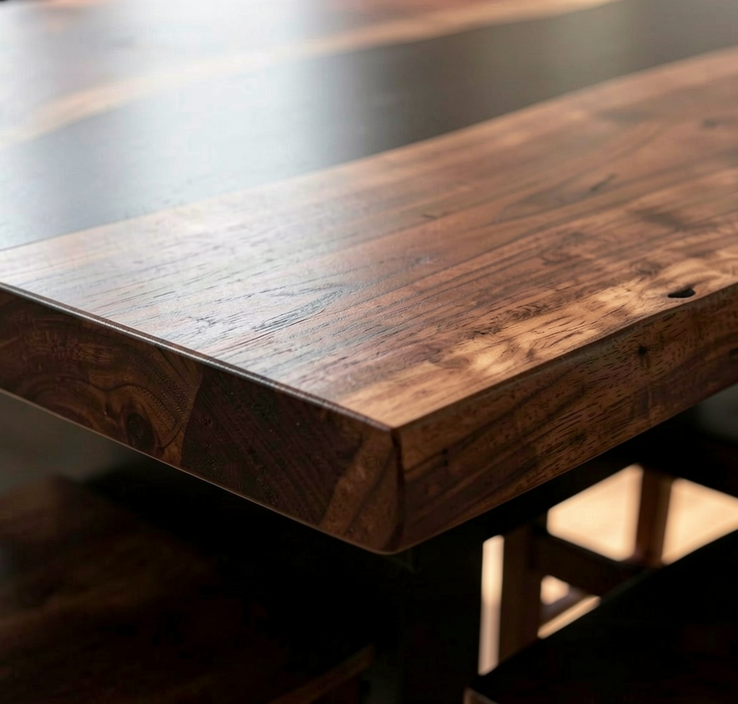 Custom Natural Edge Black Walnut Table Slab with Black Epoxy River