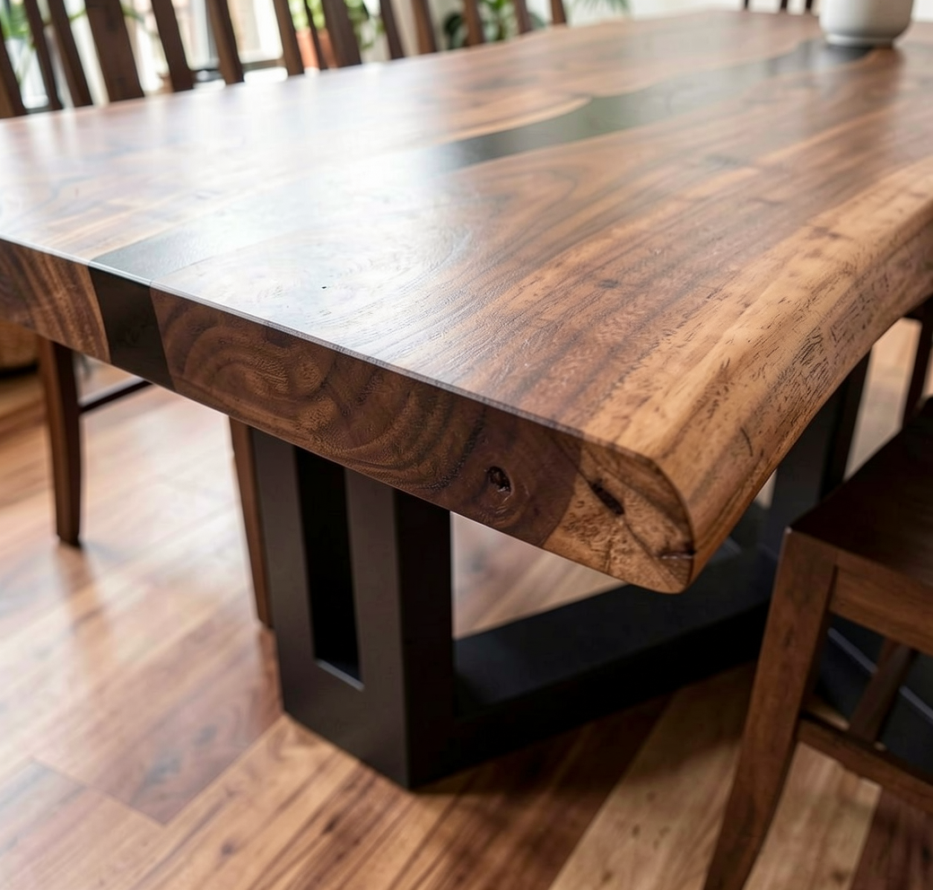 Custom Natural Edge Black Walnut Table Slab with Black Epoxy River