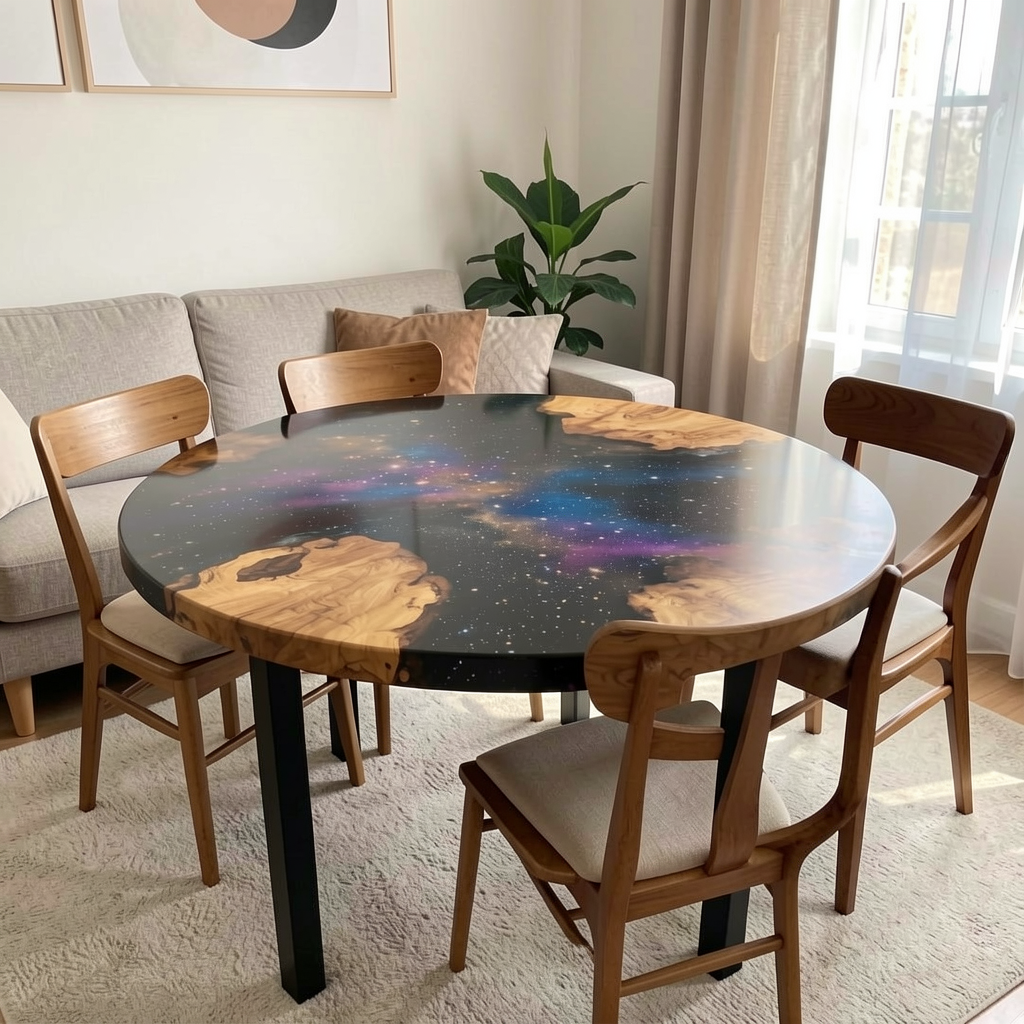 Custom olive wood epoxy resin starry sky coffee table