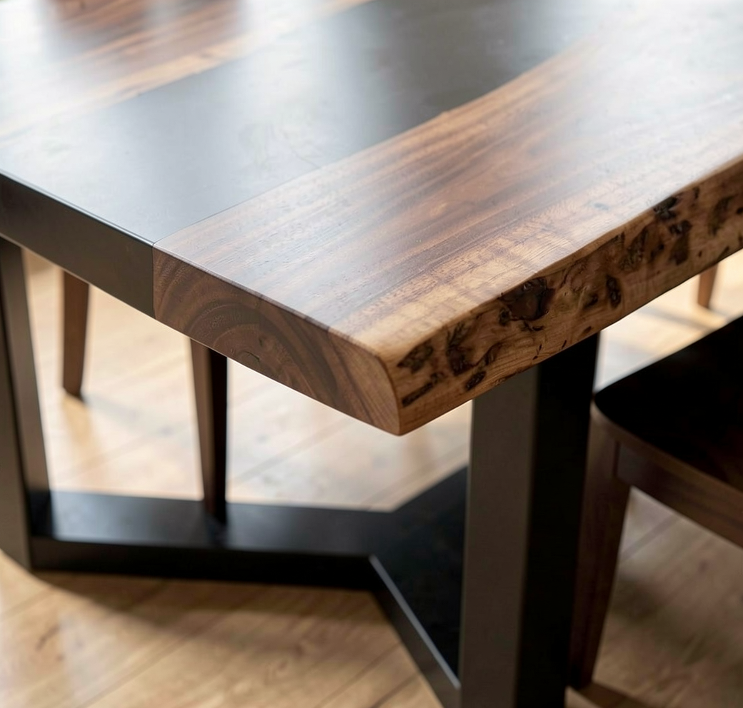 Custom Natural Edge Black Walnut Table Slab with Black Epoxy River