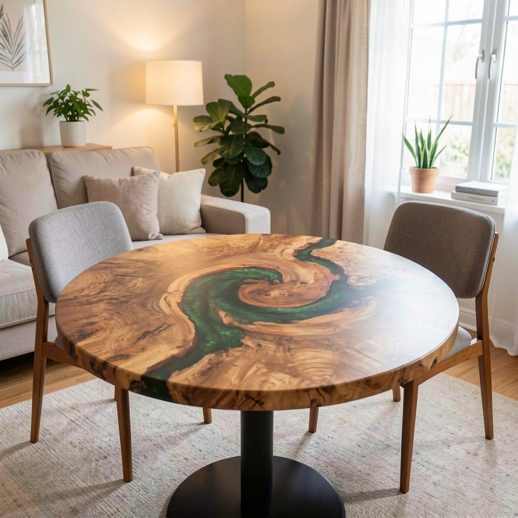 Custom olive wood epoxy resin coffee table