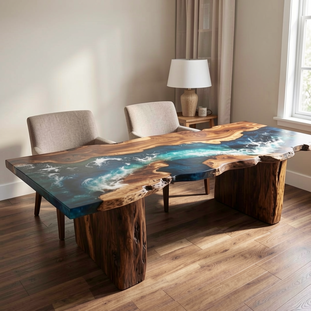 Custom North American black walnut epoxy resin dining table