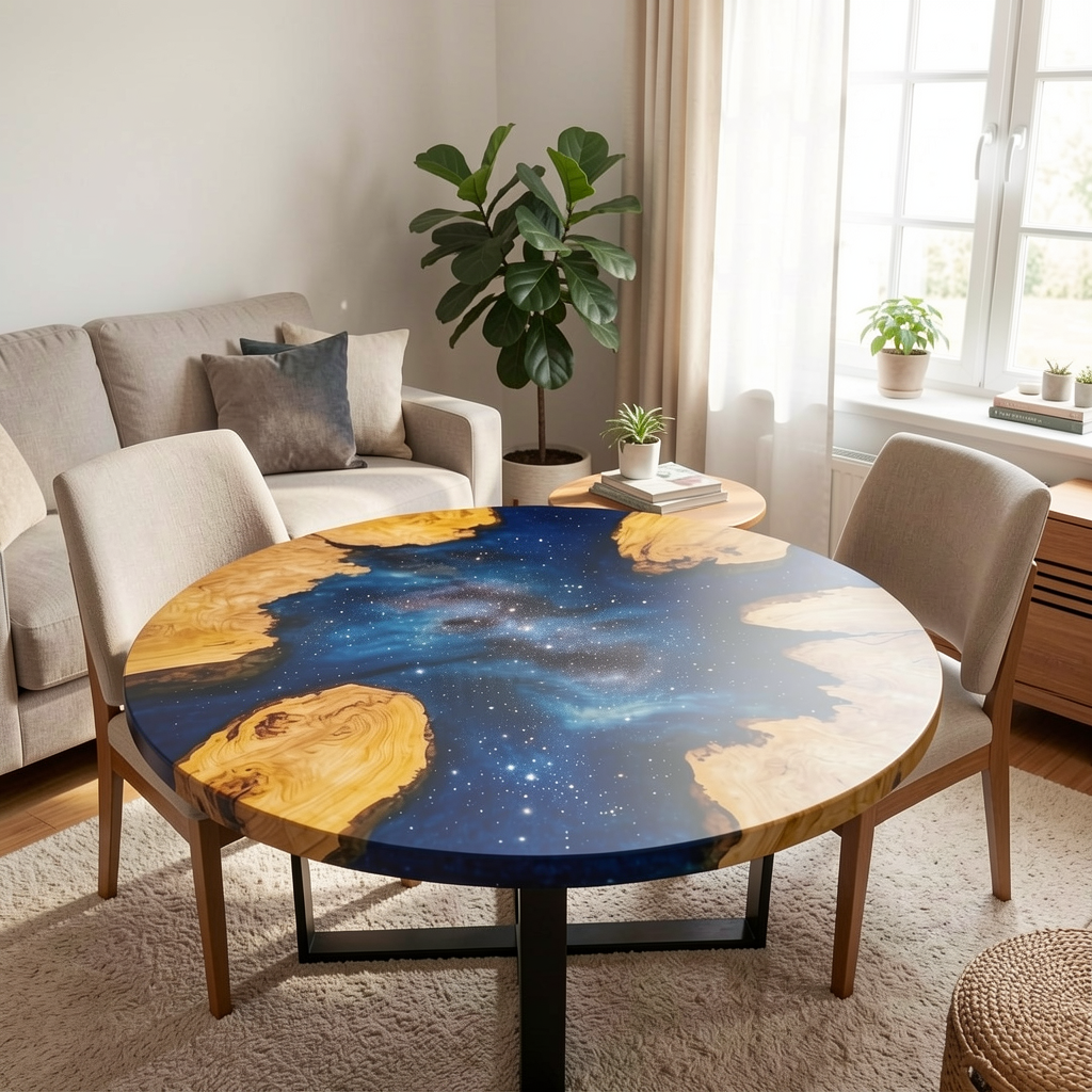 Custom olive wood epoxy resin starry sky dining table