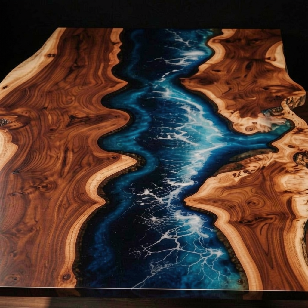 Custom North American black walnut wood epoxy resin wave-shaped coffee table