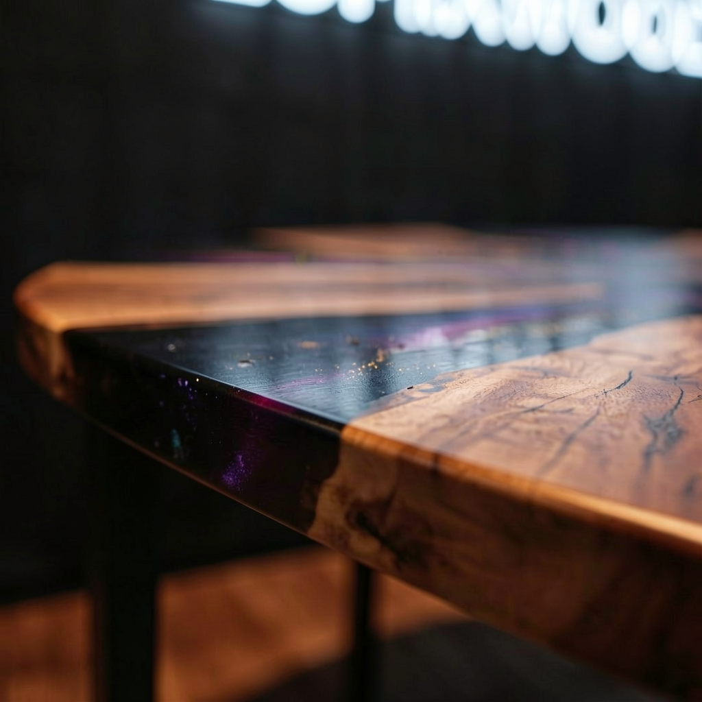 Custom olive wood epoxy resin starry sky coffee table