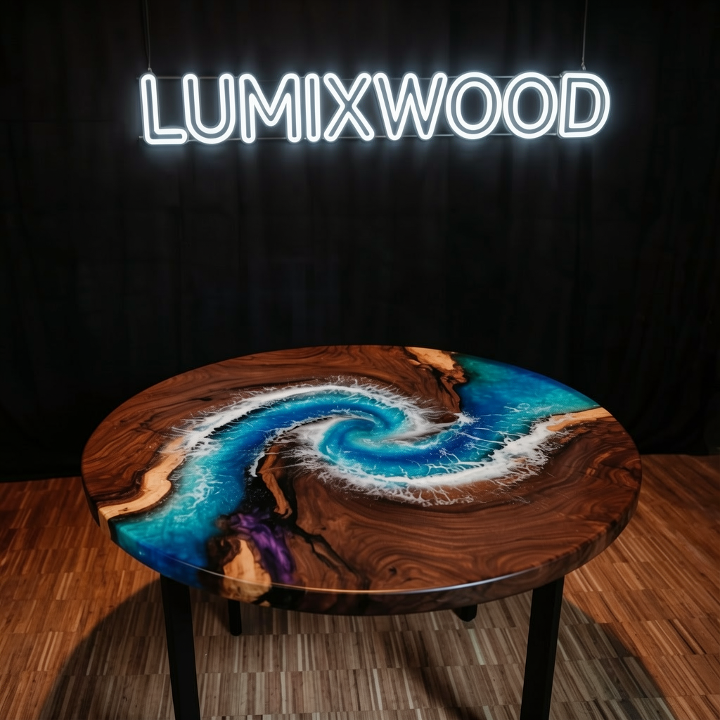 Custom North American black walnut wood epoxy resin wave coffee table