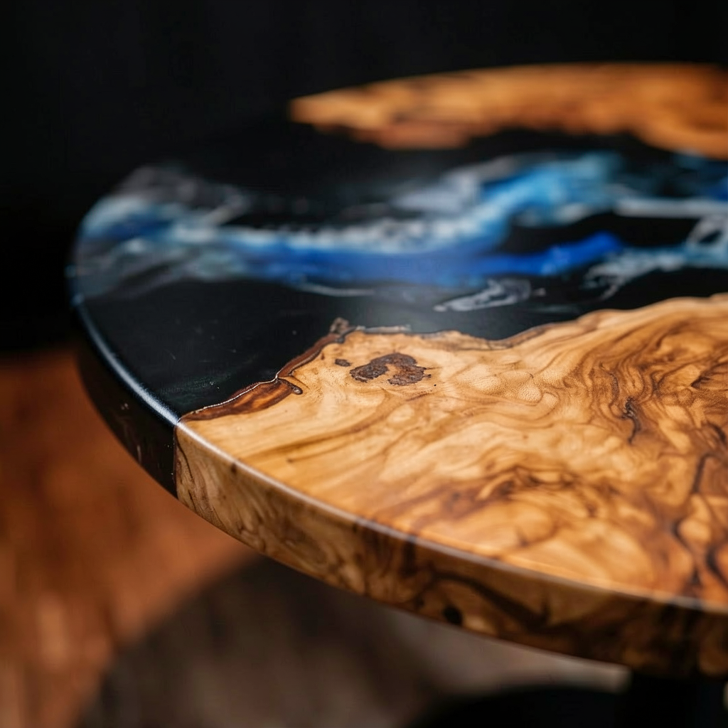 Custom olive wood epoxy resin wave coffee table