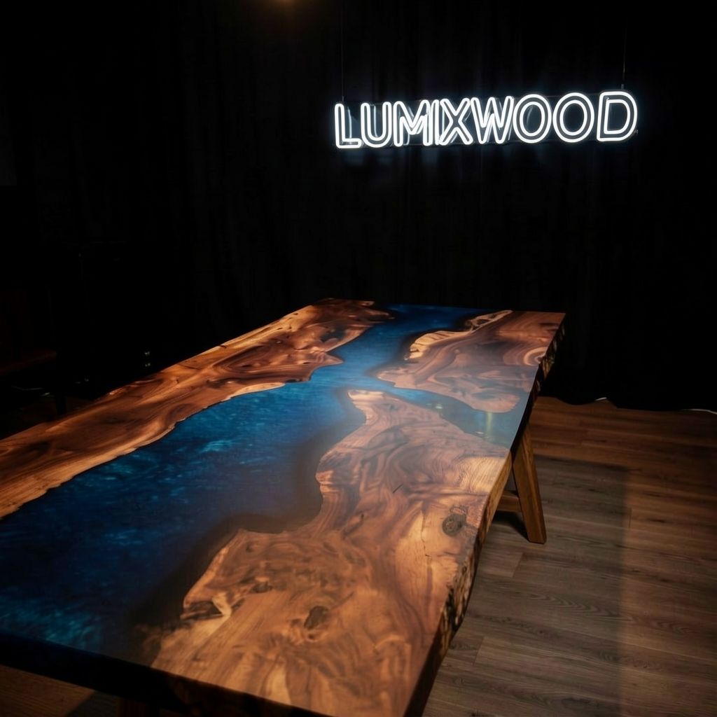Custom South American walnut wood epoxy resin wave dining table