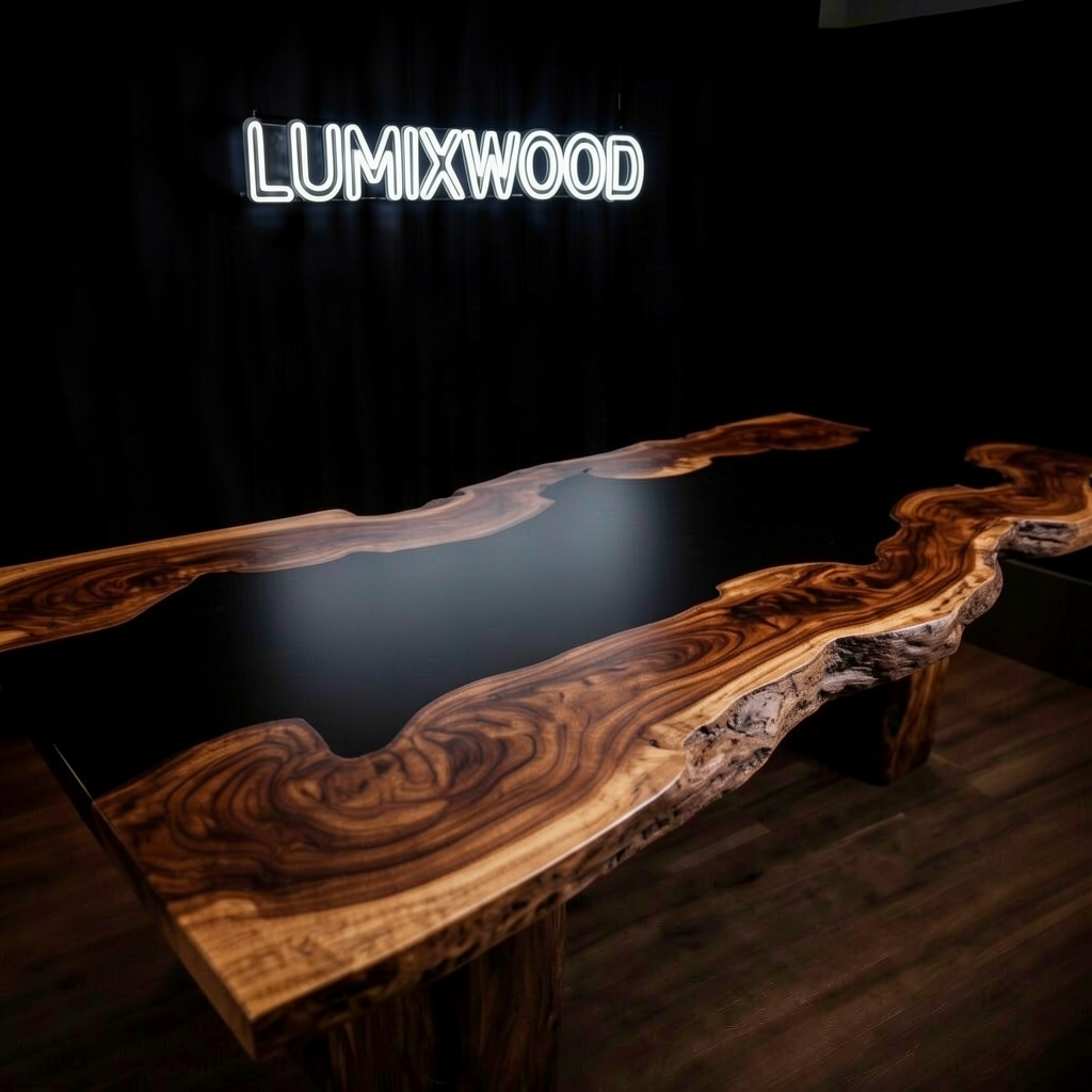 Modern Minimalist Dining Table: Black Walnut with Black Epoxy