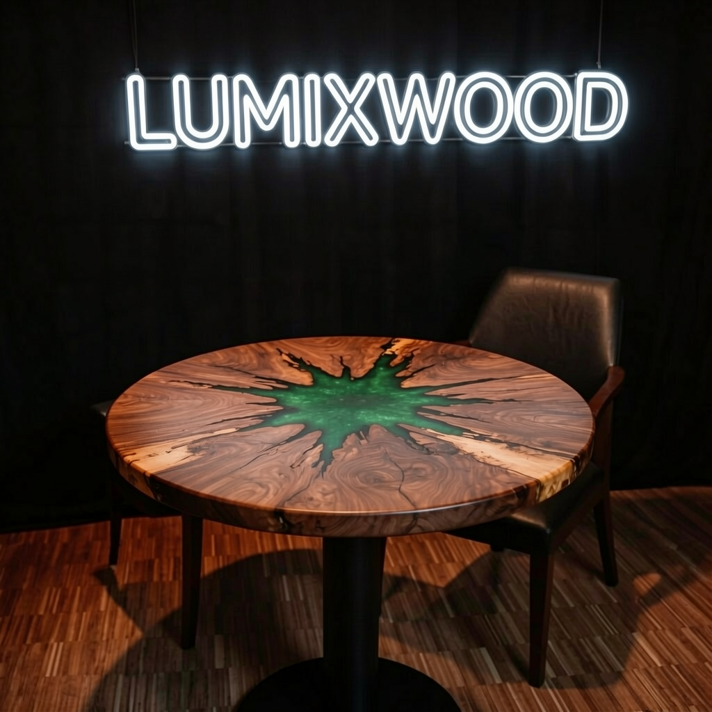 Custom-made starry sky epoxy resin round coffee table, made of black walnut wood.