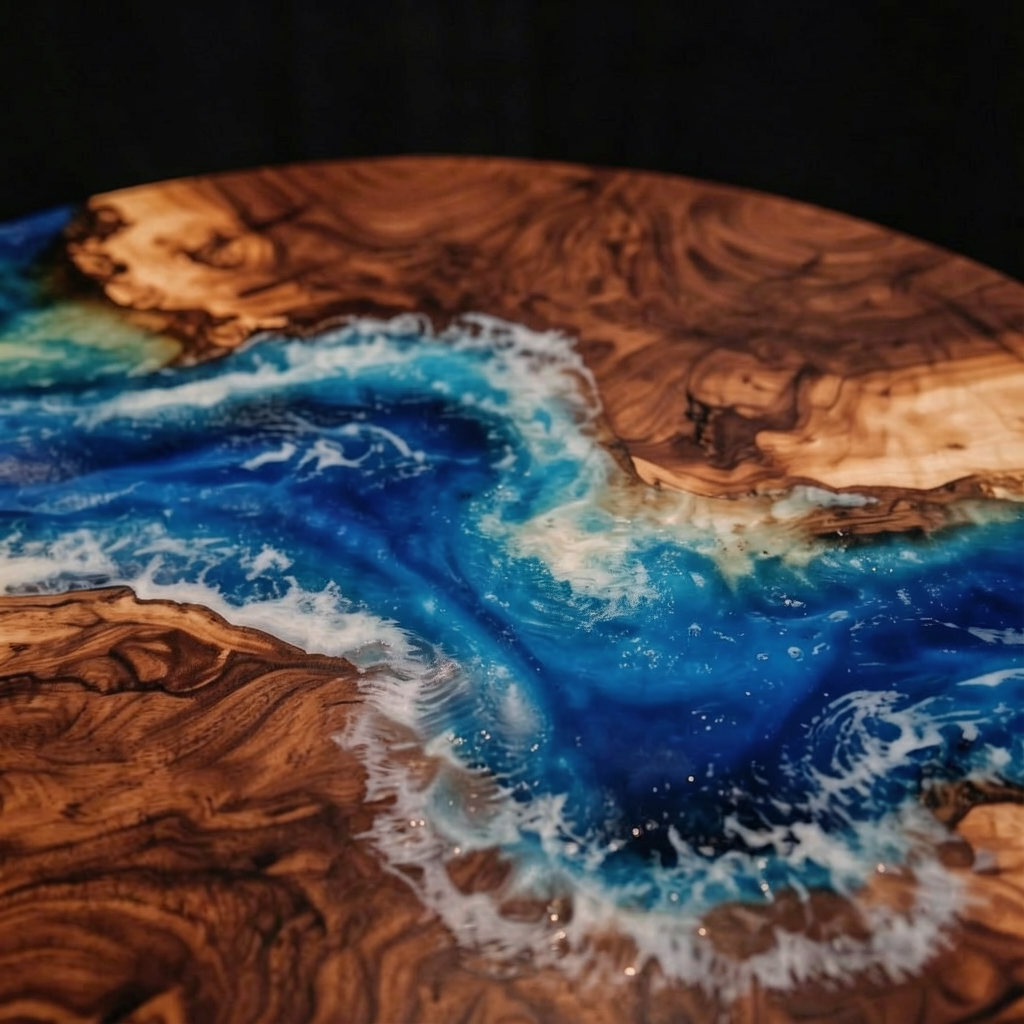Custom North American black walnut wood epoxy resin coffee table