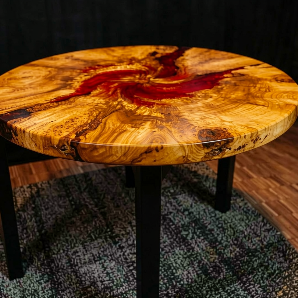 Custom olive wood epoxy resin coffee table