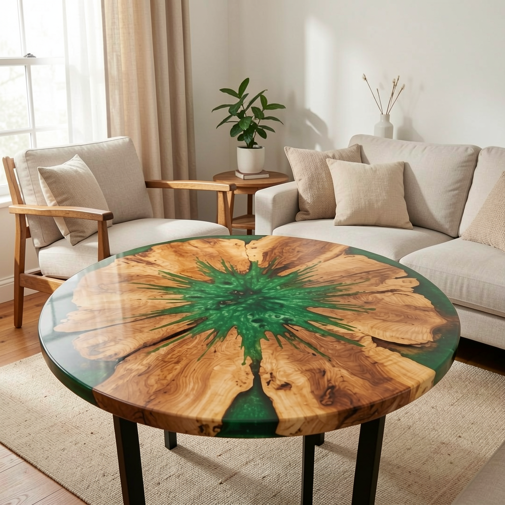 Custom olive wood epoxy resin coffee table