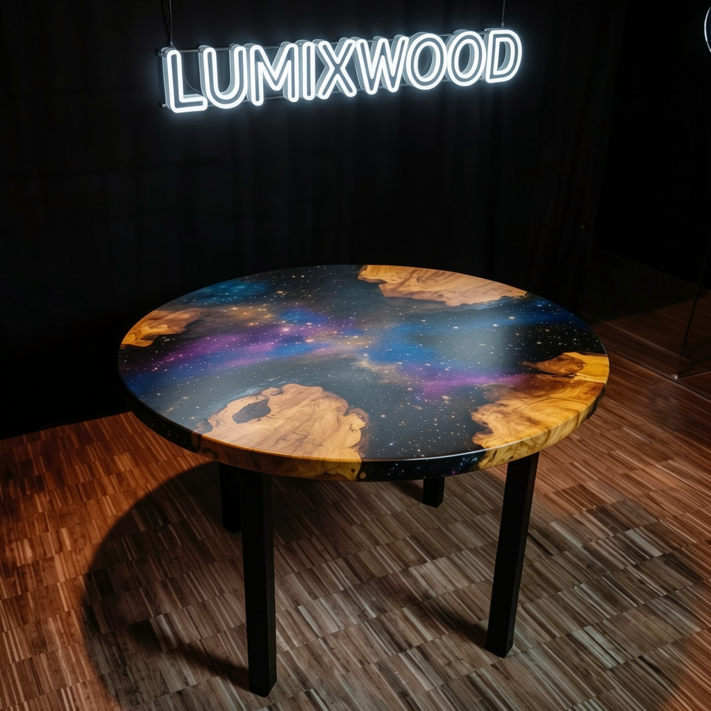 Custom olive wood epoxy resin starry sky coffee table