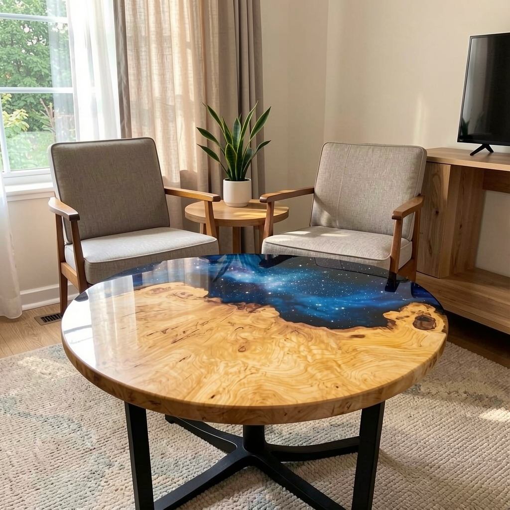 Custom olive wood epoxy resin starry sky dining table