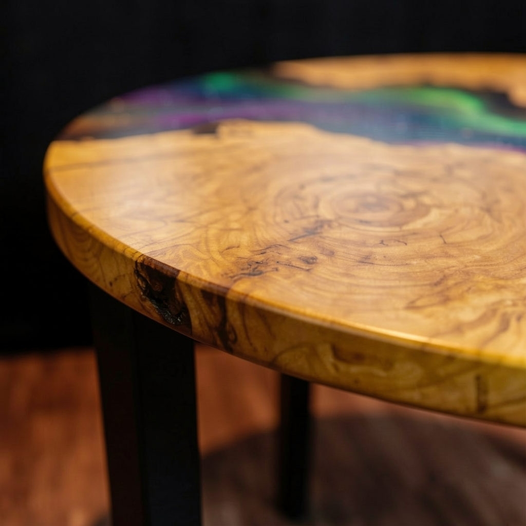 Stunning Olive Wood & Aurora Resin Table – Handcrafted Statement Piece