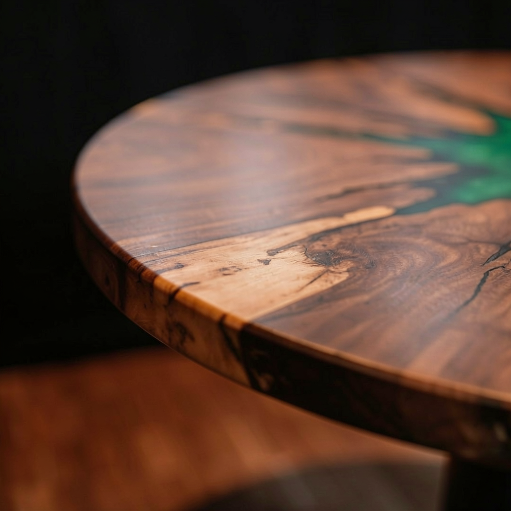 Custom-made starry sky epoxy resin round coffee table, made of black walnut wood.