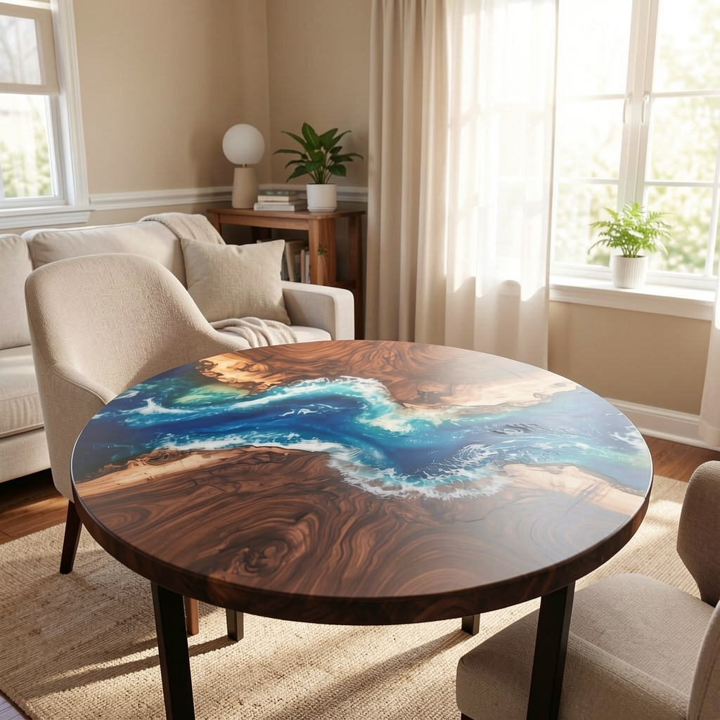Custom North American black walnut wood epoxy resin coffee table