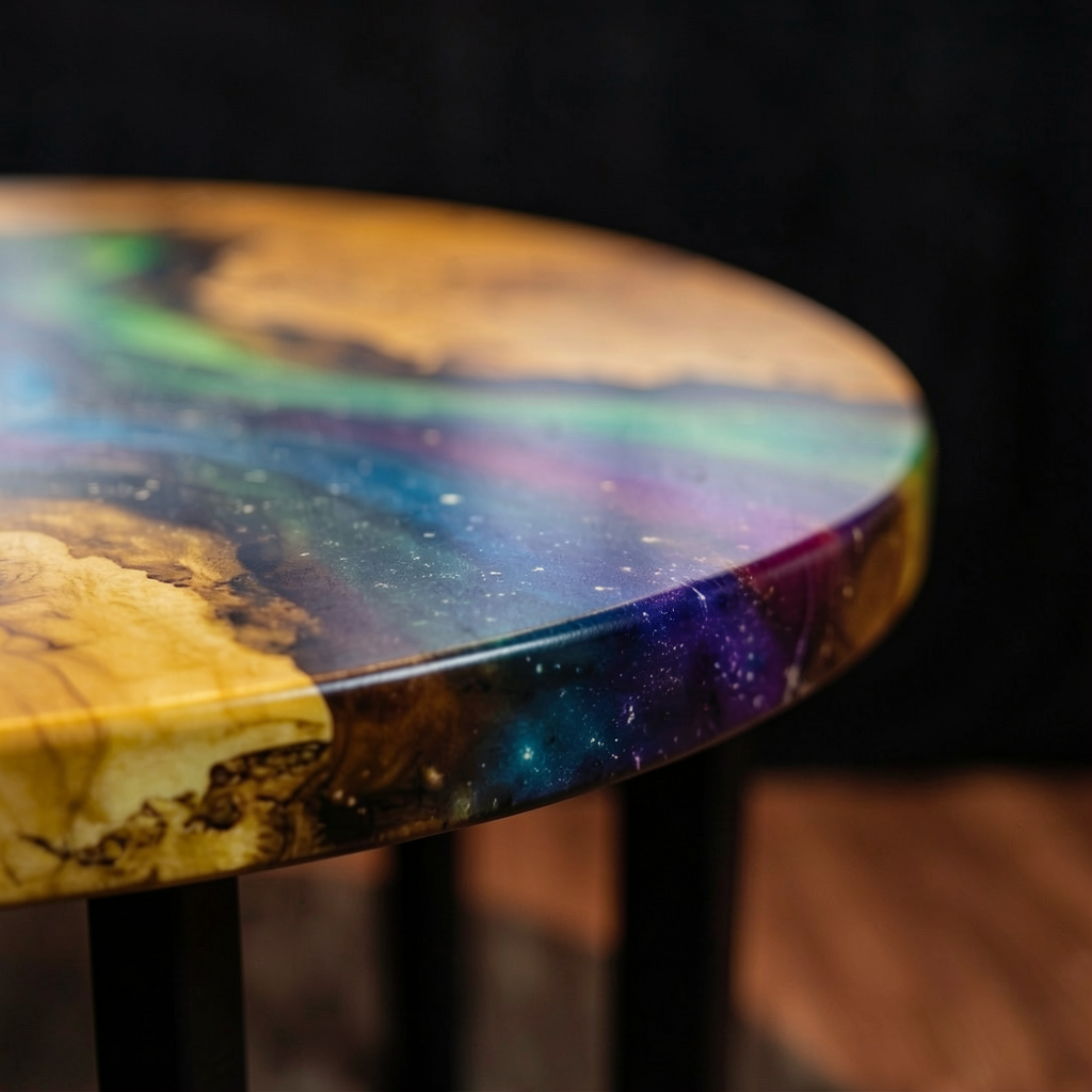 Stunning Olive Wood & Aurora Resin Table – Handcrafted Statement Piece