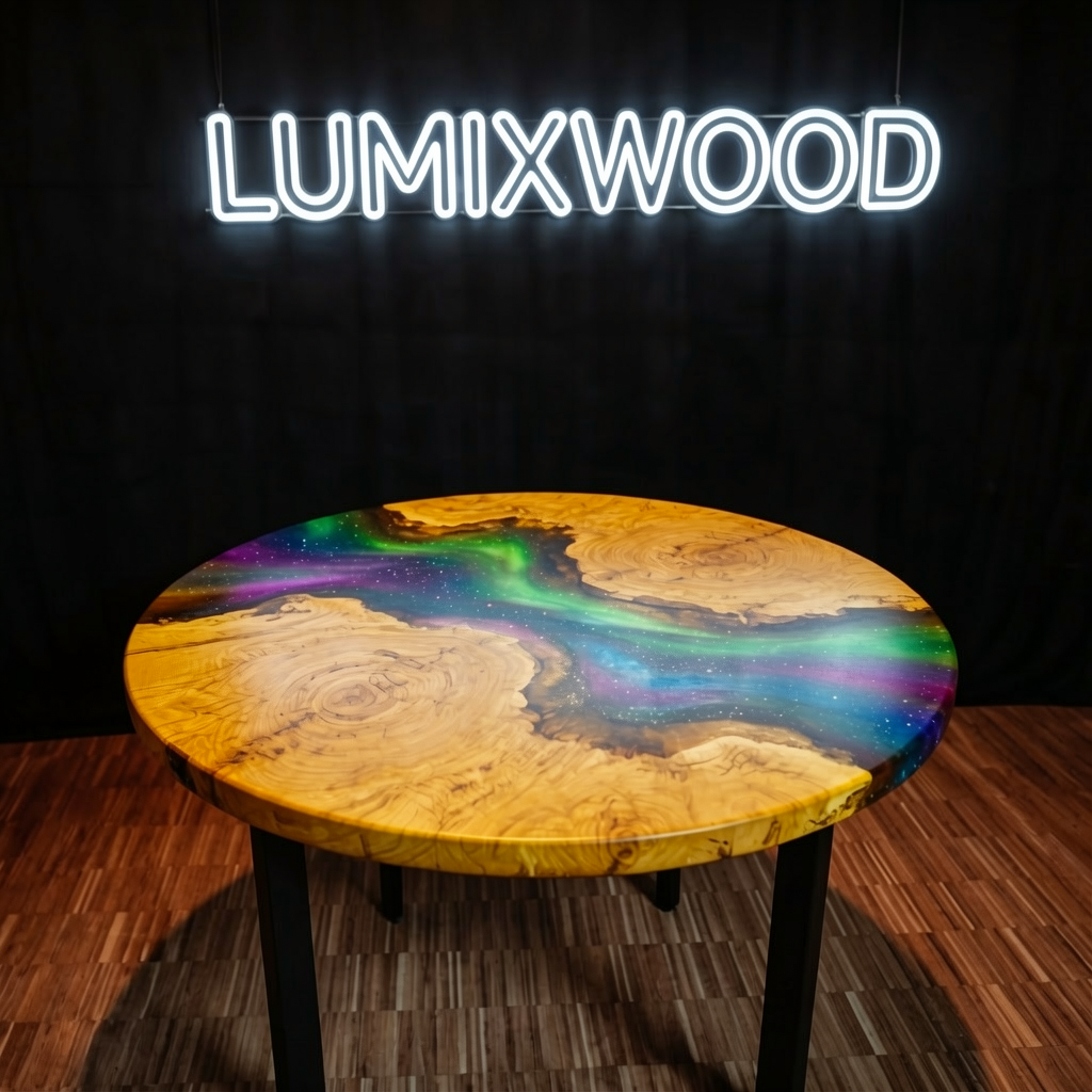 Stunning Olive Wood & Aurora Resin Table – Handcrafted Statement Piece