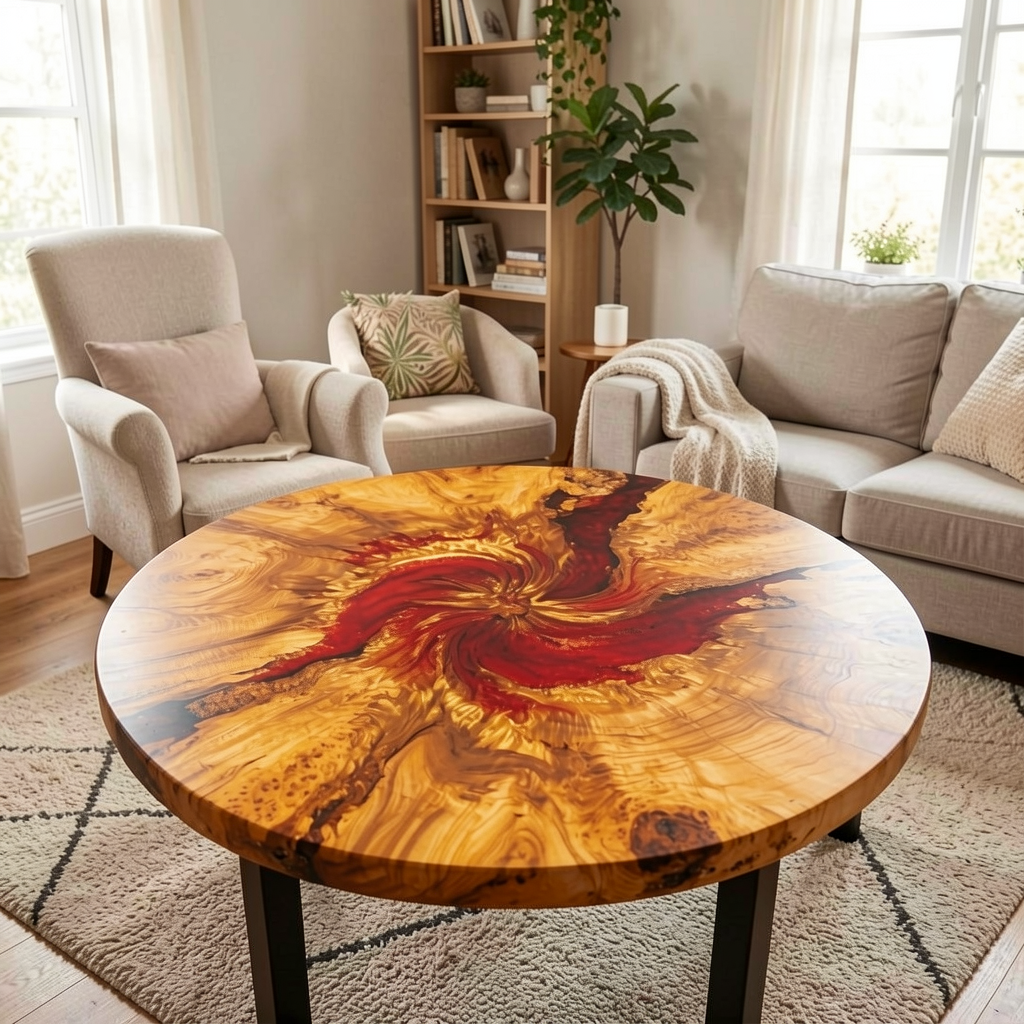 Custom olive wood epoxy resin coffee table