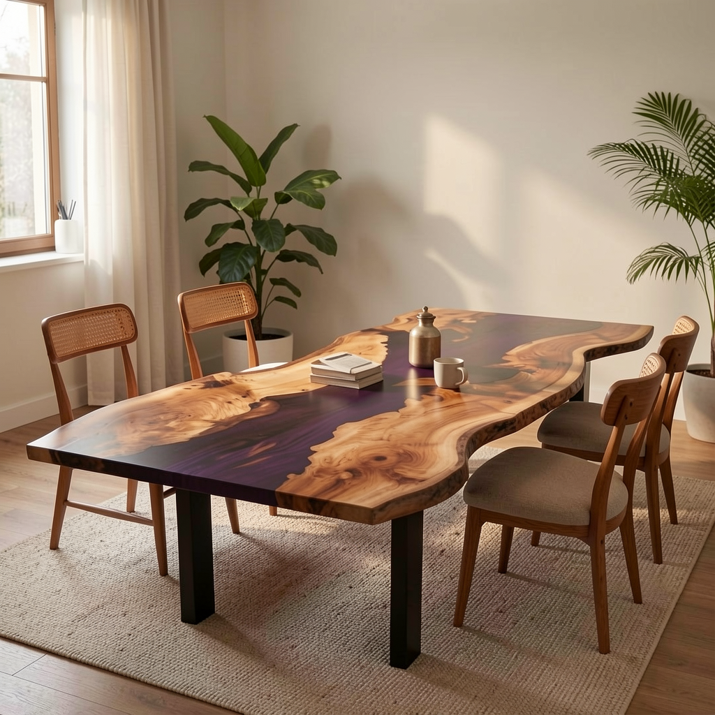 Custom-made olive wood epoxy resin natural side table