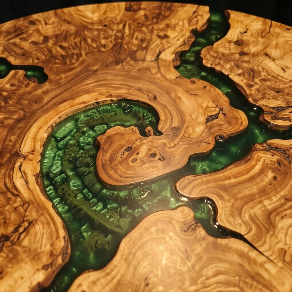 Custom olive wood epoxy resin coffee table