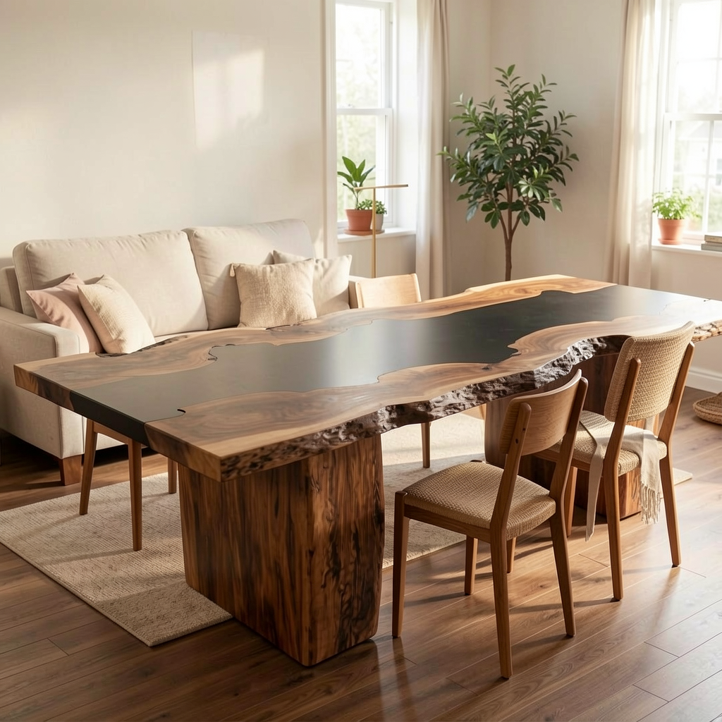 Custom North American black walnut epoxy resin dining table