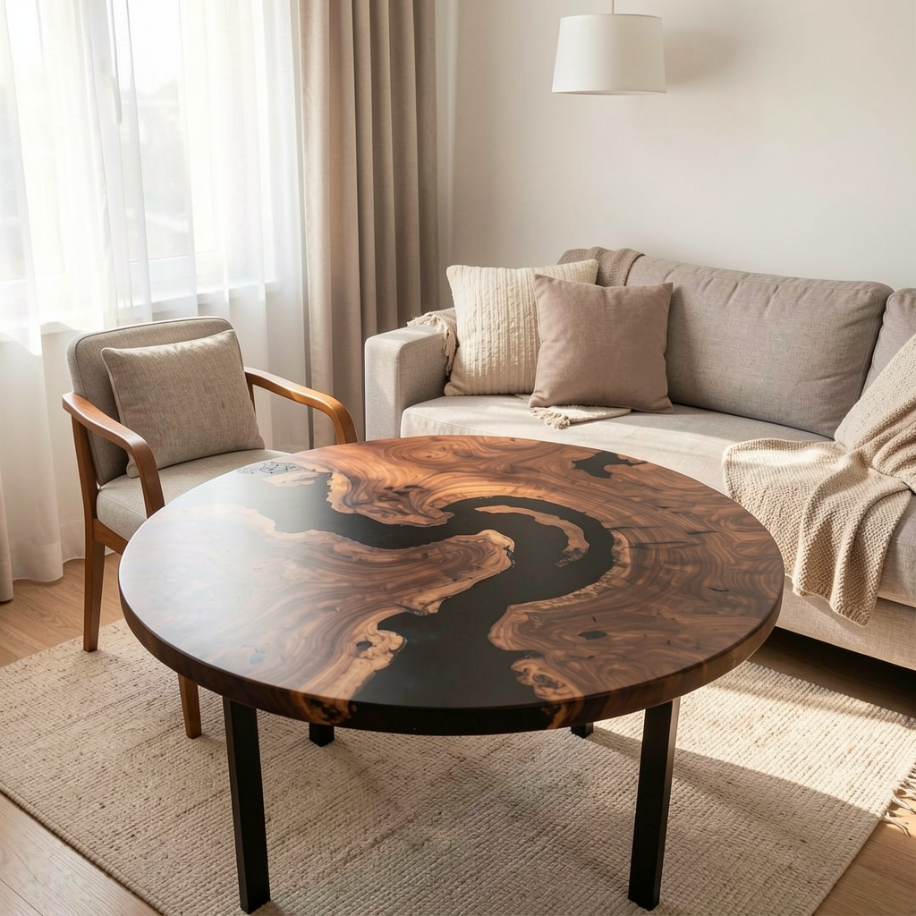Custom North American black walnut wood epoxy resin coffee table