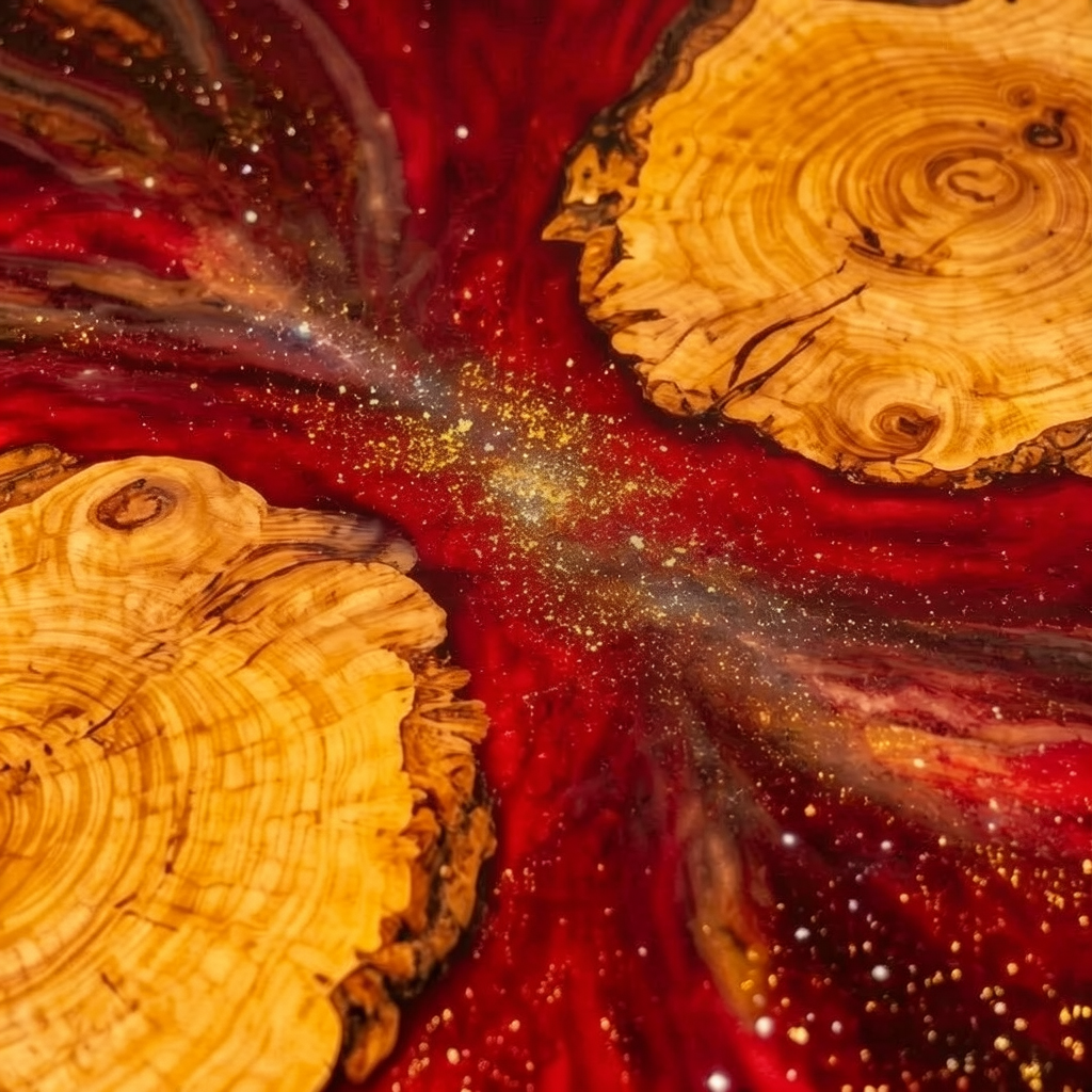 Custom-made cedar burl epoxy resin starry sky coffee table