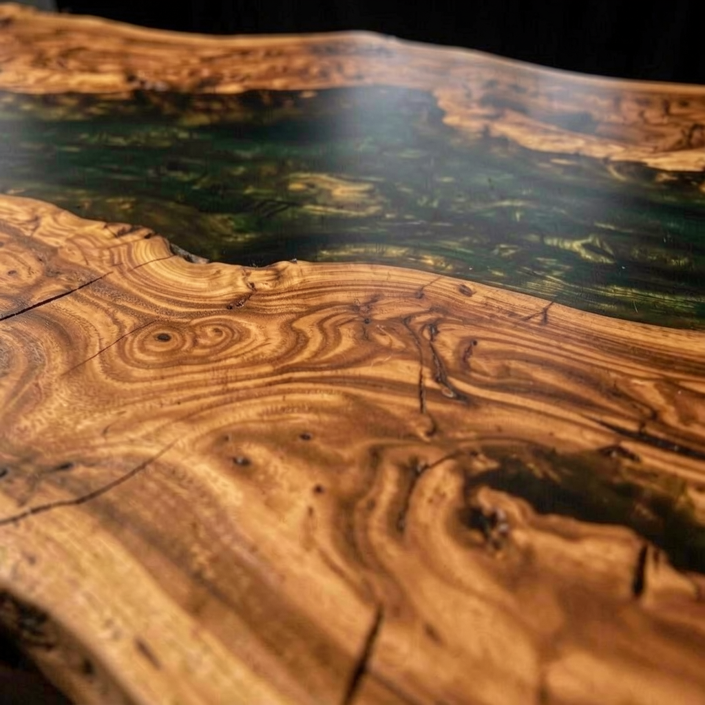 Custom olive wood epoxy resin dining table